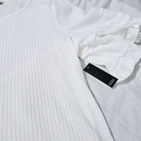 Cure Womens Blouse White Size XL Polyester Blend Stretch 3/4 Bell Sleeve - Picture 9 of 12